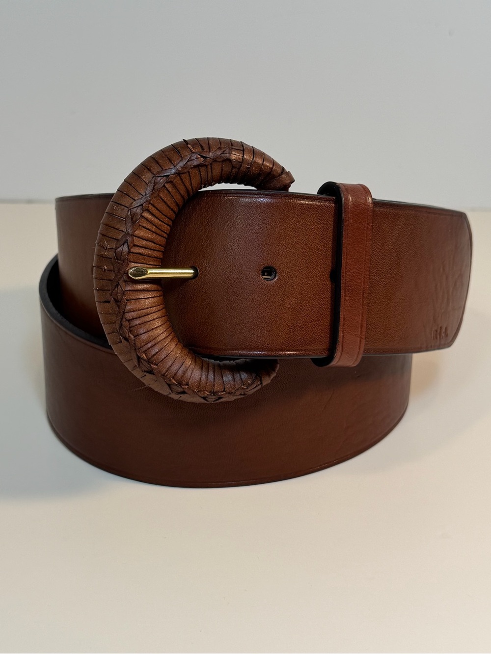 Lauren Ralph Lauren Women's Crescent-Buckle Leather Wide Belt Women’s Sz XL